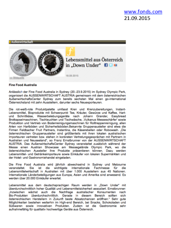 Www Fonds Com 09 2105 Lebensmittel Aus Osterreich In Down Under